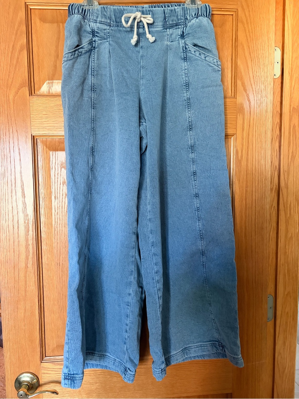 aerie Light Blue Wide-Leg Pull-On Jeans with Drawstring